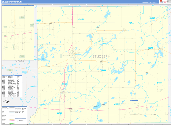 St. Joseph County, MI Zip Code Wall Map